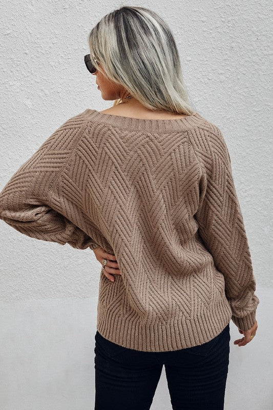 Cross Knit V Neck Sweater